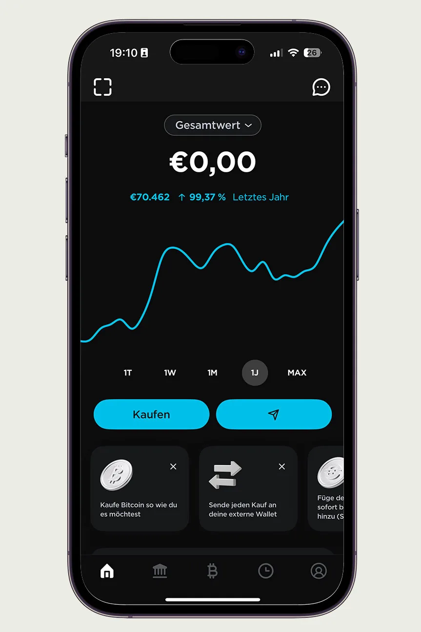 21bitcoin App Screenshot: Startseite