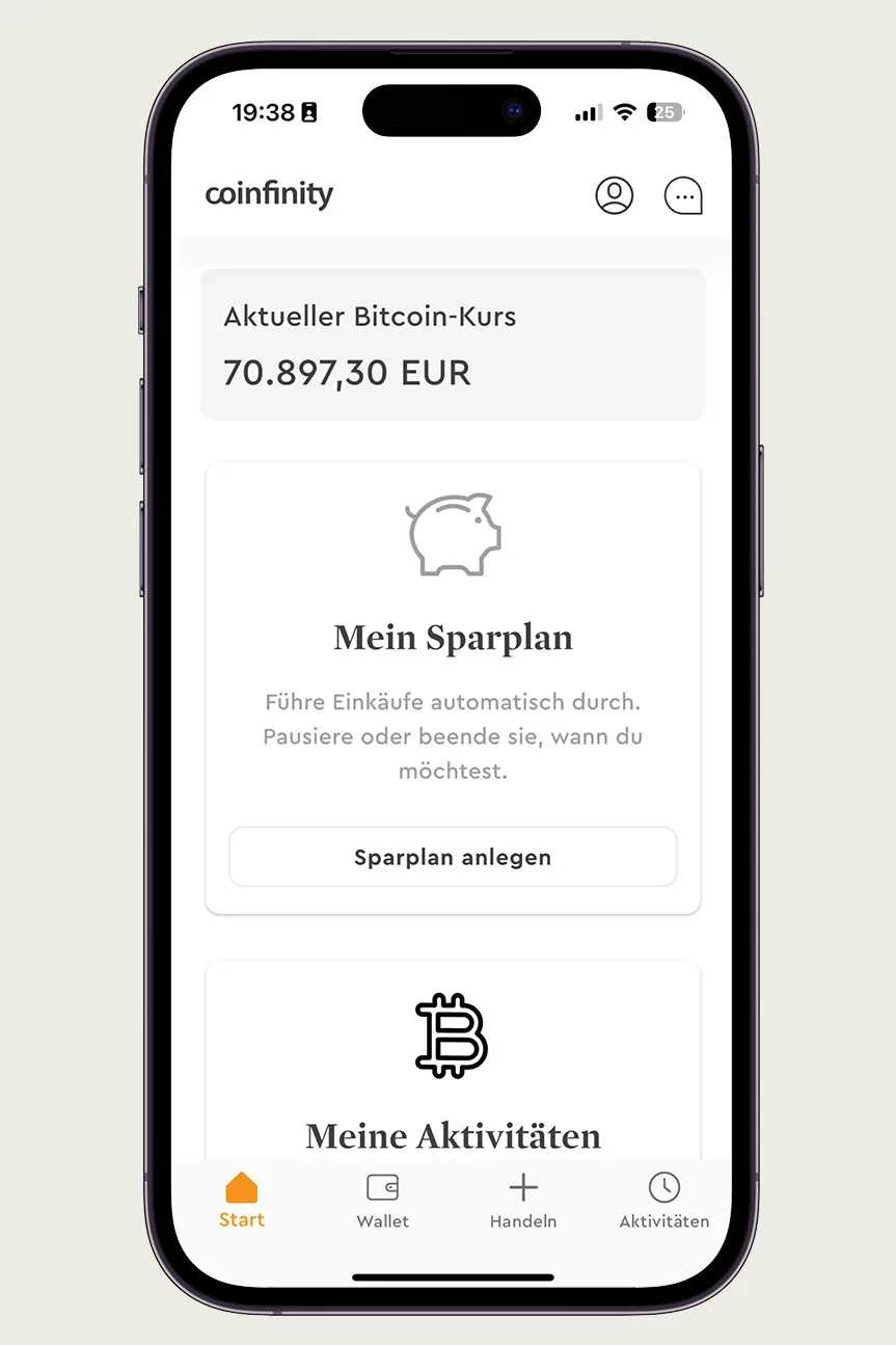 Coinfinity App Screenshot: Startseite