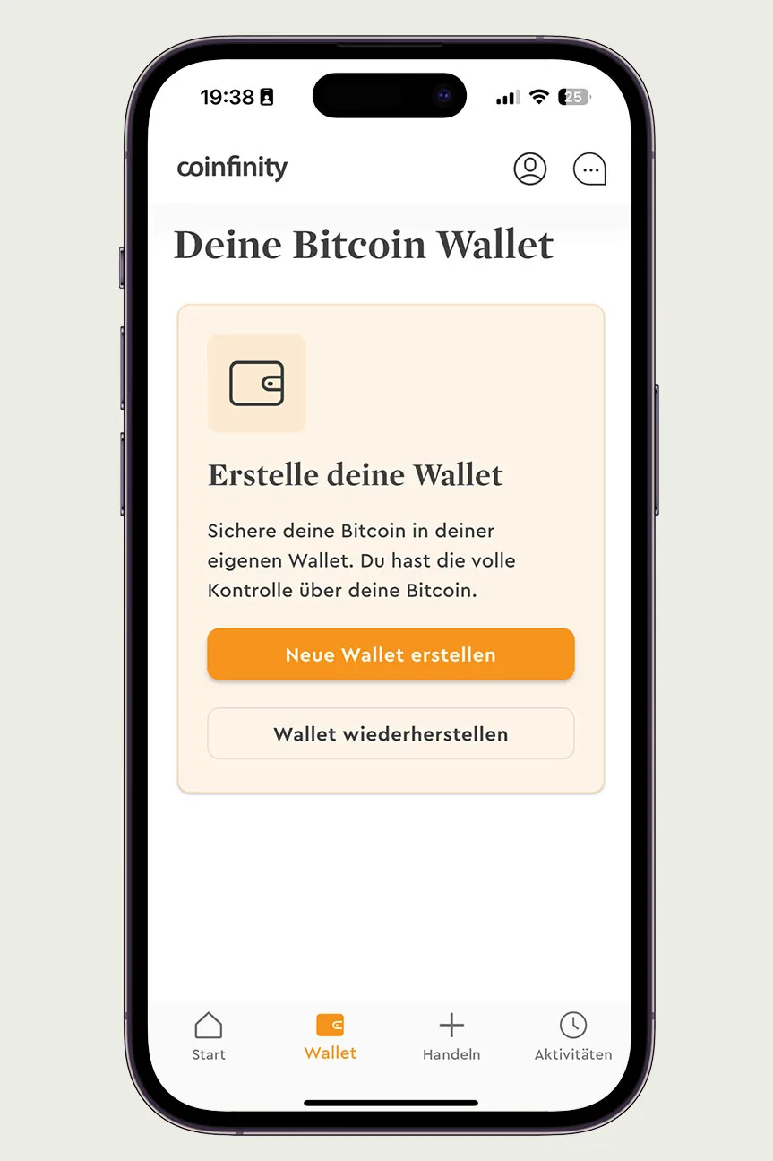 Coinfinity App Screenshot: Kontoseite