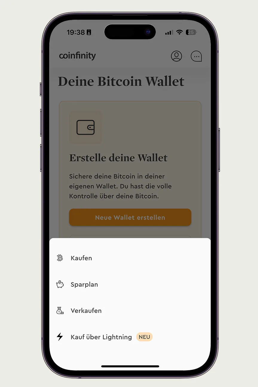 Coinfinity App Screenshot: Kaufseite